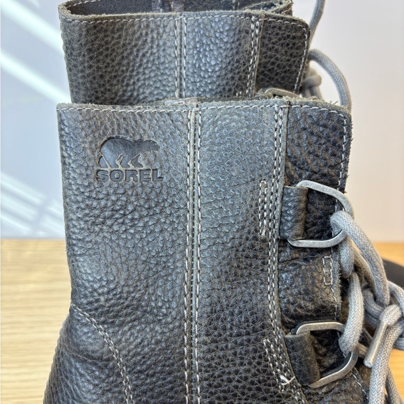 Sorel Lea Wedge Boots Womens Charcoal Grey Leather Lace Up Ankle Booties Size 8 - Picture 2 of 11